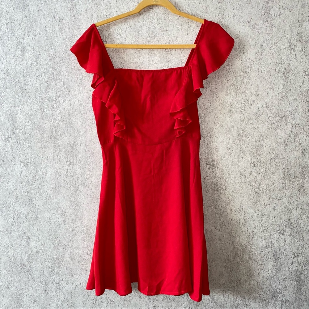 💎 Shein Red Ruffled Dress Size SMALL